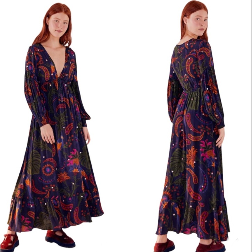 Farm Rio Navy Tropical Tapestry Maxi Dress Size XS